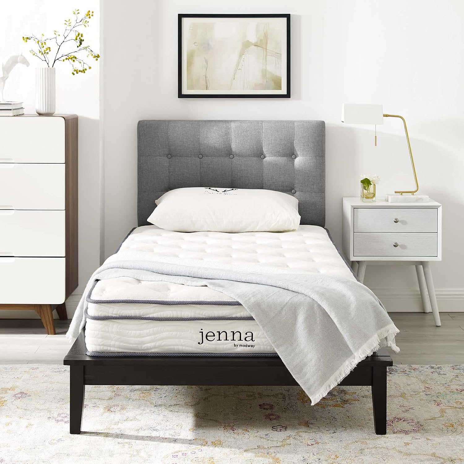 Modway Jenna 8' Innerspring and Memory Foam Twin Mattress With Individually Encased Coils, White