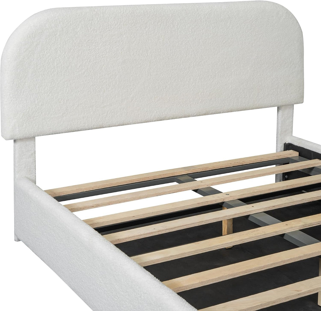 Upholstered Platform Bed with Hydraulic Storage System and Curved Shaped Headboard, Full Size Wood Bed Frame for Kids Adults Bedroom Furniture, Teddy Fleece Thick Upholstered Bed Grounded Bed