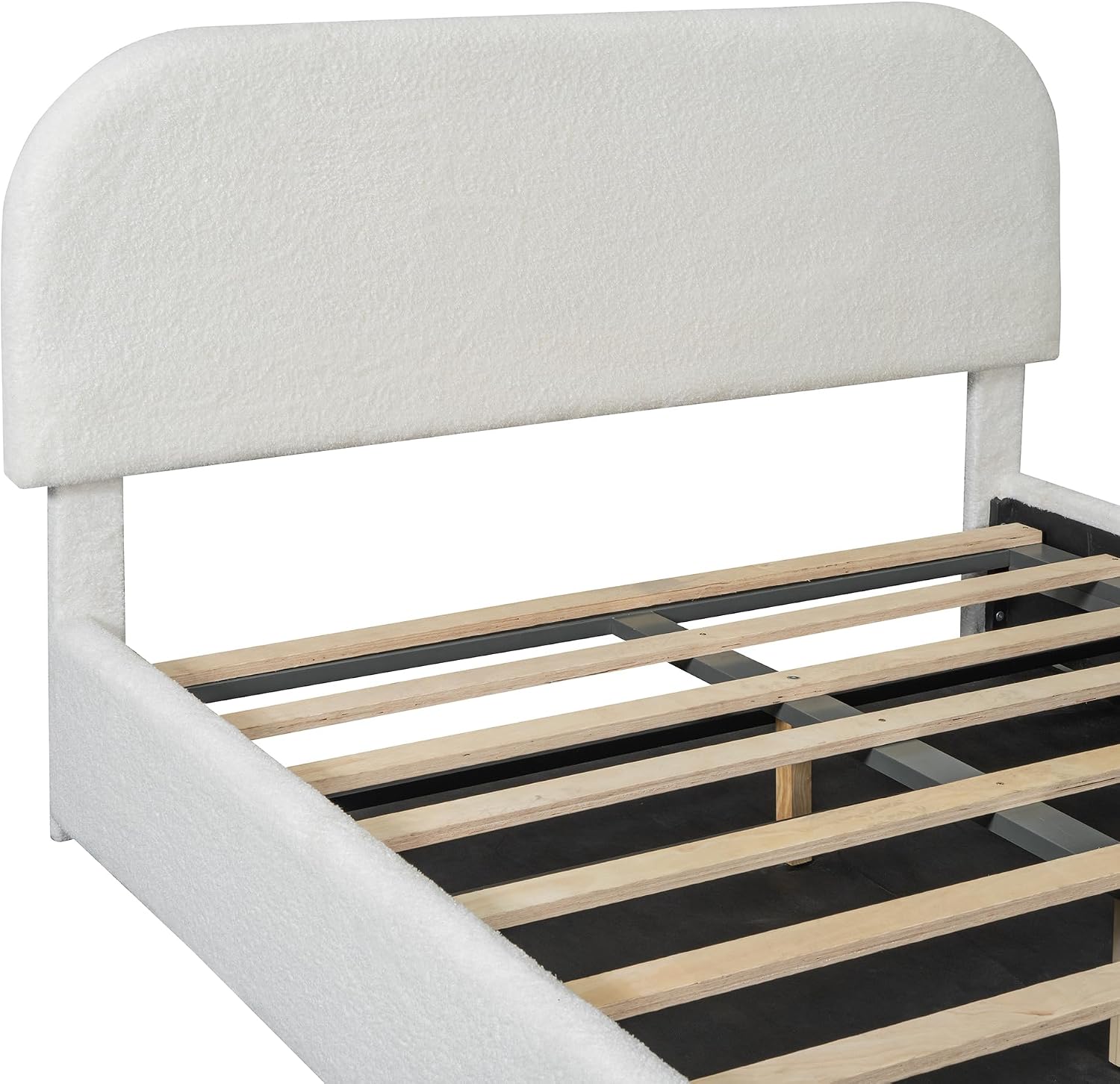 Upholstered Platform Bed with Hydraulic Storage System and Curved Shaped Headboard, Full Size Wood Bed Frame for Kids Adults Bedroom Furniture, Teddy Fleece Thick Upholstered Bed Grounded Bed