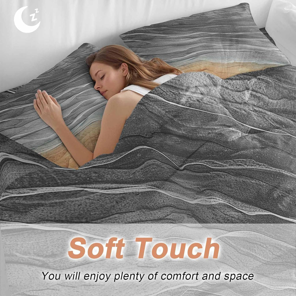 Prime Leader Abstract Grey Duvet Cover Set Queen Size 4 Pieces Ocean Beach Waves Lines Gradient Bedding Set with Zipper Closure, 1 Comforter Cover 86x86 Inches 1 Flat Sheet & 2 Pillow Cases
