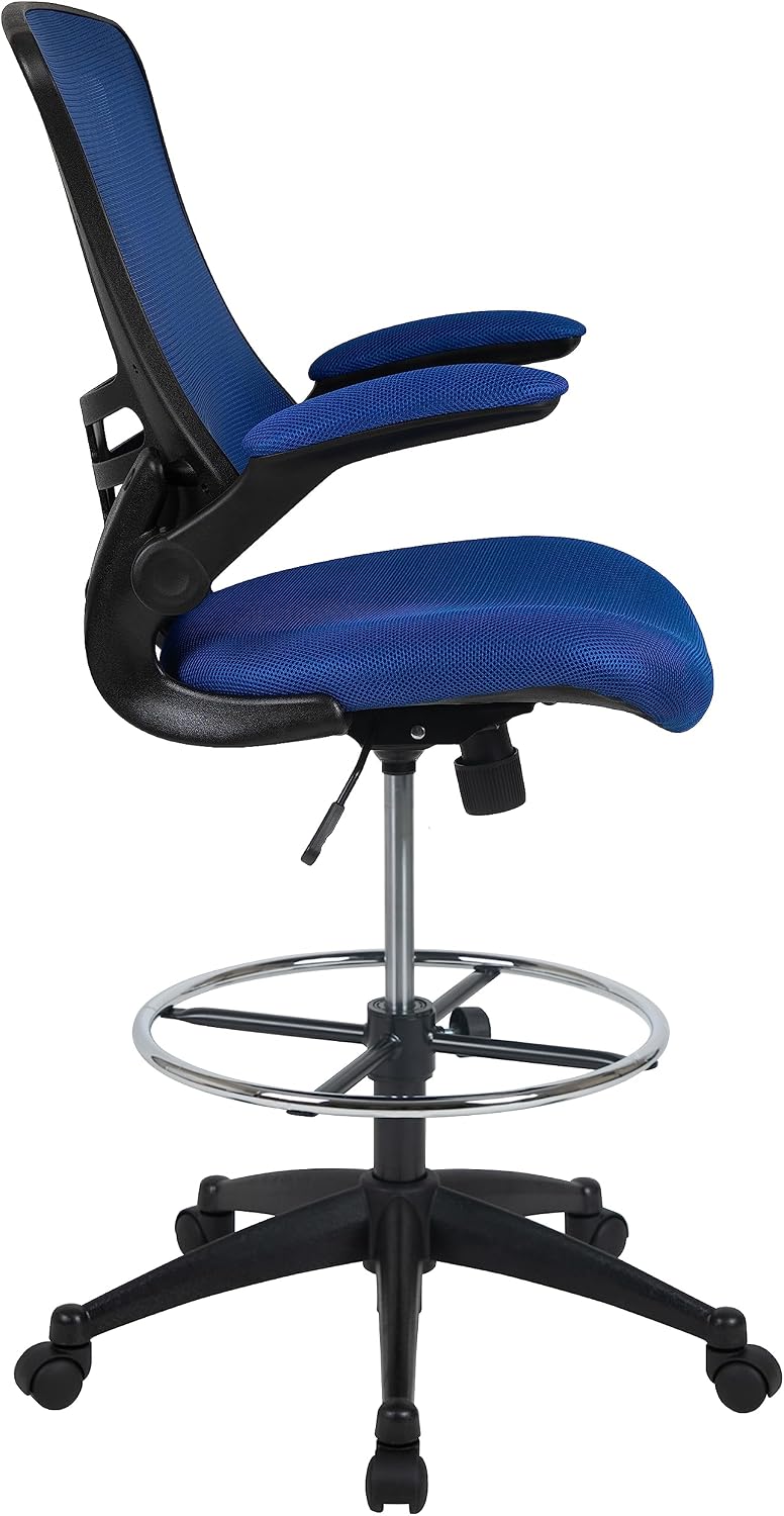 Flash Furniture Kelista Mid-Back Swivel Office Chair with Adjustable Seat Height, Ergonomic Mesh Desk Chair with Flip-Up Armrests, Blue