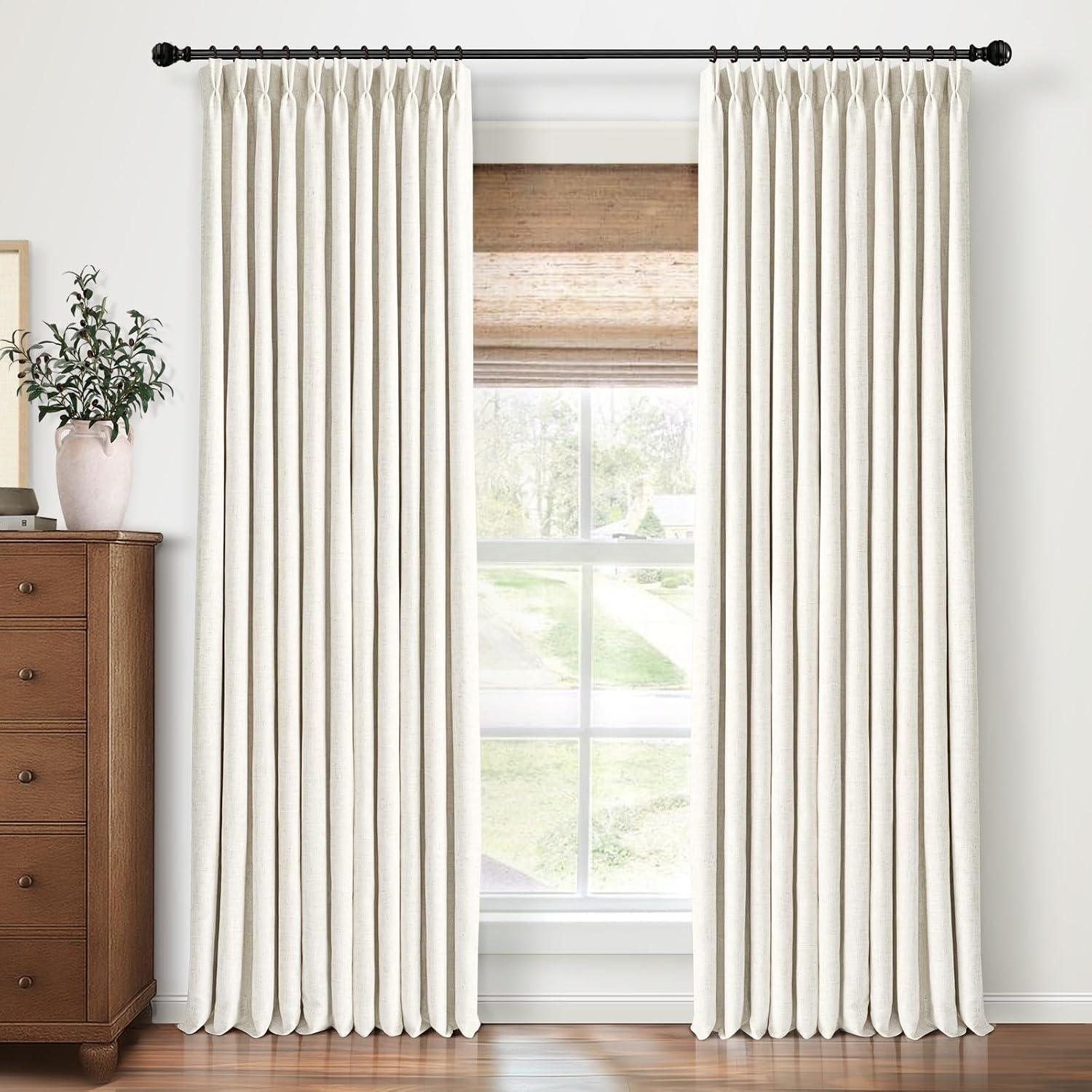 CAPALOCA Pinch Pleated Curtains Blackout, Linen Blackout Curtains 84 inches Long 2 Panels Set for Bedroom, Thermal Insulated Pinch Pleated Drapes for Living Room, 70' W x 84' L (Pack of 2), Natural