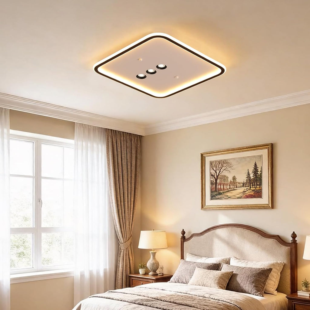 Shine LUEST Square Diamond LED Ceiling Light with 3 Adjustable Spotlights, Dimmable Flush Mount Lighting Fixture, Black & White for Bedroom Living Room Kitchen Hallway