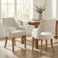Farmhouse Upholstered Dining Chairs Set of 2, Linen Fabric Dining Room Chairs with Arms, Solid Wood Kitchen Side Chairs for Dining Living Room Bedroom, Upgraded Size, Cream