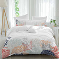Summer Marine Life Duvet Cover Set Queen Size 4 Pieces Ocean Gray Coral Coastal Starfish Conch Bedding Set with Zipper Closure, 1 Comforter Cover 92x106 Inches 1 Flat Sheet & 2 Pillow Cases