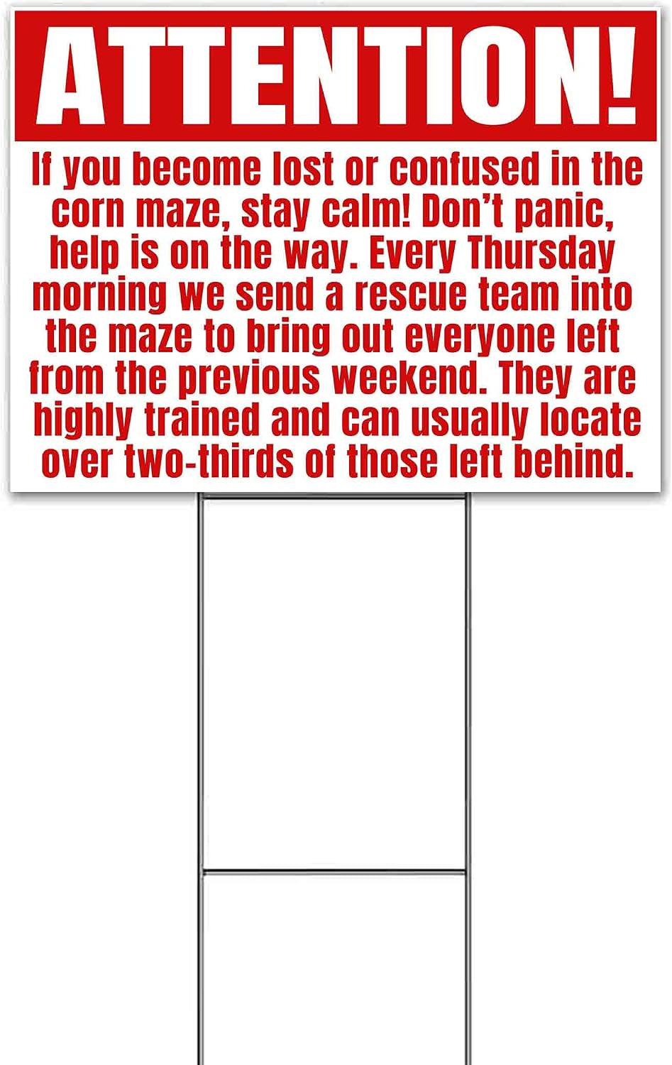 Attention Funny Corn Maze (18' x 24') Yard Sign, Quantity Discounts, Multi-Packs, Includes Metal Step Stake, Bandit, New, Advertising, USA