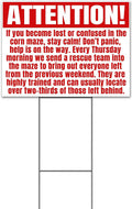 Attention Funny Corn Maze (18' x 24') Yard Sign, Quantity Discounts, Multi-Packs, Includes Metal Step Stake, Bandit, New, Advertising, USA
