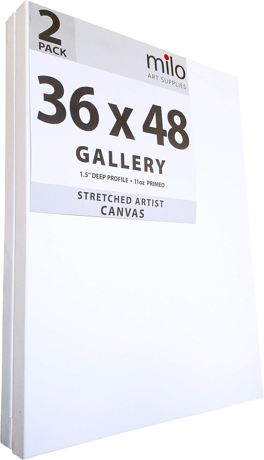 milo Stretched Artist Canvas | 36x48 inches | 2 Pack | 1.5' inch Thick Gallery Profile | 15 oz Primed Large Canvases for Painting, Ready to Paint Art Supplies for Acrylic, Oil