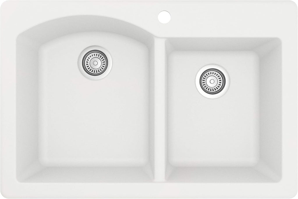 Karran 33' Drop-In/Top Mount Quartz Composite 1-Hole 60/40 Double Bowl Kitchen Sink in White