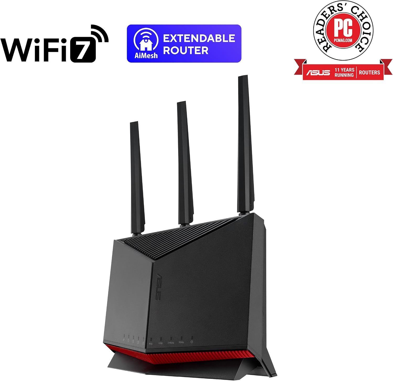 ASUS RT-BE86U BE6800 Dual-Band WiFi 7 Router, Supports 4096-QAM, MLO, AI WAN Detection, AiMesh, Subscription-Free Network Security, and Comprehensive VPN Features, Guest Network Pro, Gaming (Renewed)