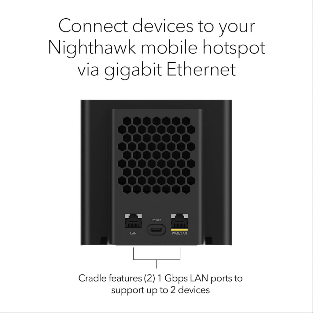 NETGEAR Nighthawk 2-Port Gigabit Ethernet Cradle (MD200) – Power & Wired Connections for Your Nighthawk M7, M6 Pro or M6 Mobile Hotspot with Active Cooling Fan
