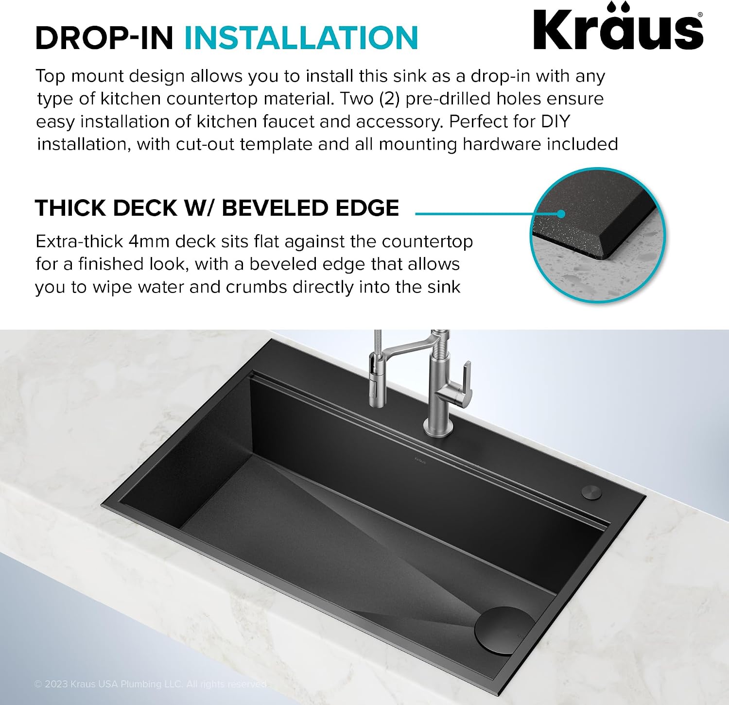 KRAUS Kore Workstation 33-inch Top Mount Drop-In 16 Gauge Black Stainless Steel Single Bowl Kitchen Sink in PVD Gunmetal Finish with Accessories, KWT310-33/PGM