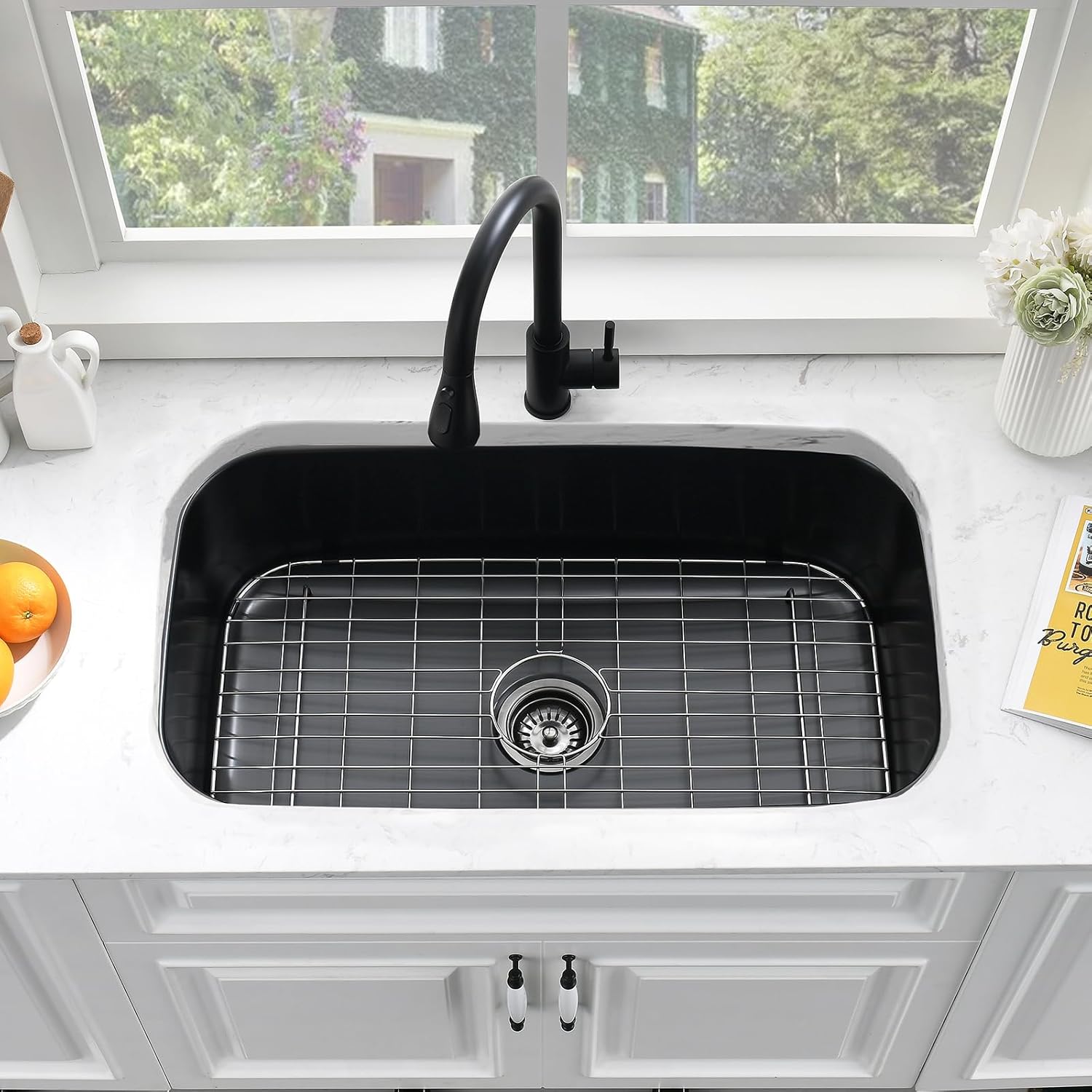 31 Inch Black Undermount Sink Stainless Steel-Bokaiya 31x18 Kitchen Sink Undermount Black Stainless Steel Sink 16 Gauge Single Bowl Kitchen Sink with Dish Grid