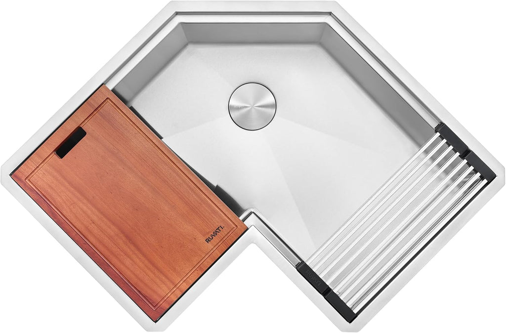Ruvati Roma Pro Corner Workstation Stainless Steel Undermount Kitchen Sink - RVH8410ST