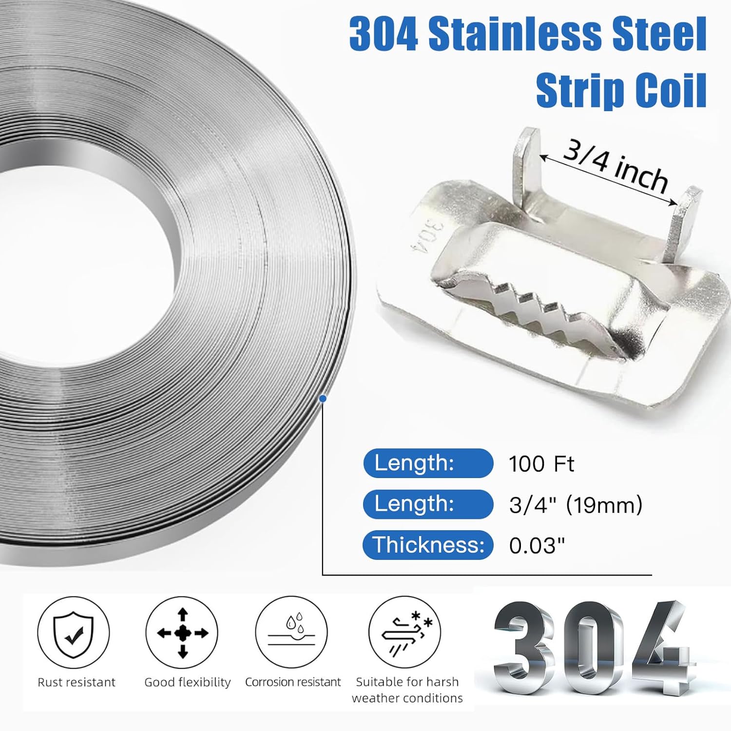 Banding Strapping kit, 200 ft Length 304 Stainless Steel Strapping 100 Metal Buckle with Cut Resistant Gloves, Metal Banding Tool for Pallets, Logistics, Warehouse