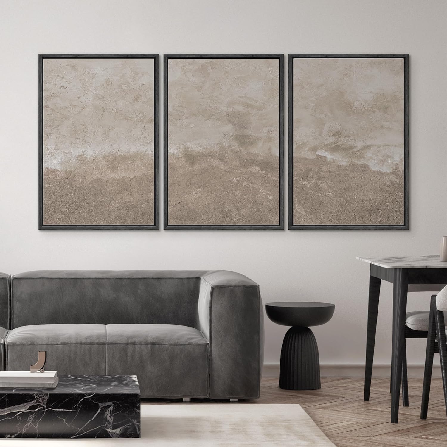 SIGNWIN Framed Canvas Print Wall Art Set Neutral Sand Minimalist Beige Abstract Illustrations Modern Scenic Colorful Ultra for Living Room, Bedroom, Office - 24'x36'x3 Black