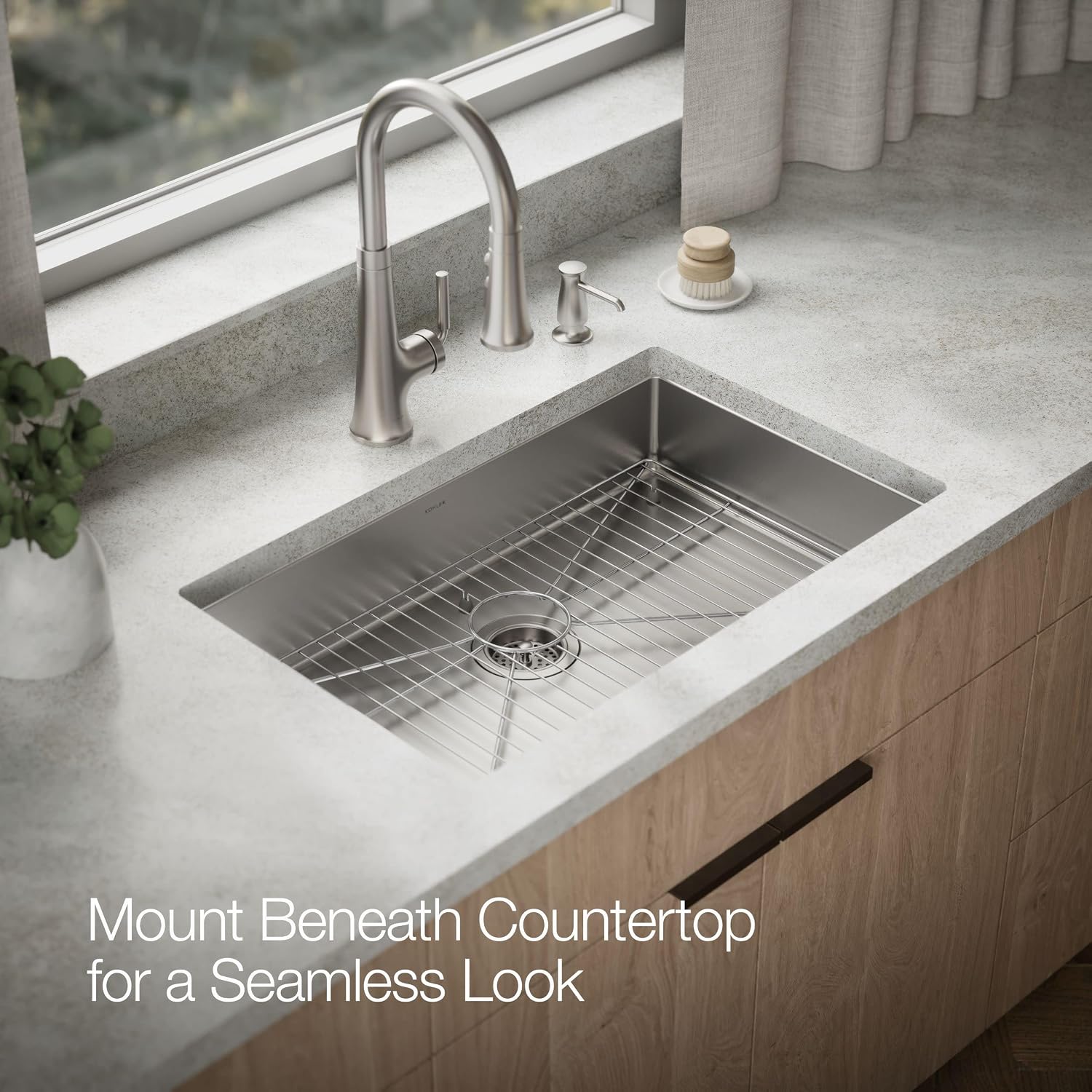 KOHLER Strive 29-1/2' Undermount Double-Bowl Kitchen Sink, Includes Accessories, 16-Gauge Stainless Steel, SilentShield® Sound Absorption, K-33154-NA