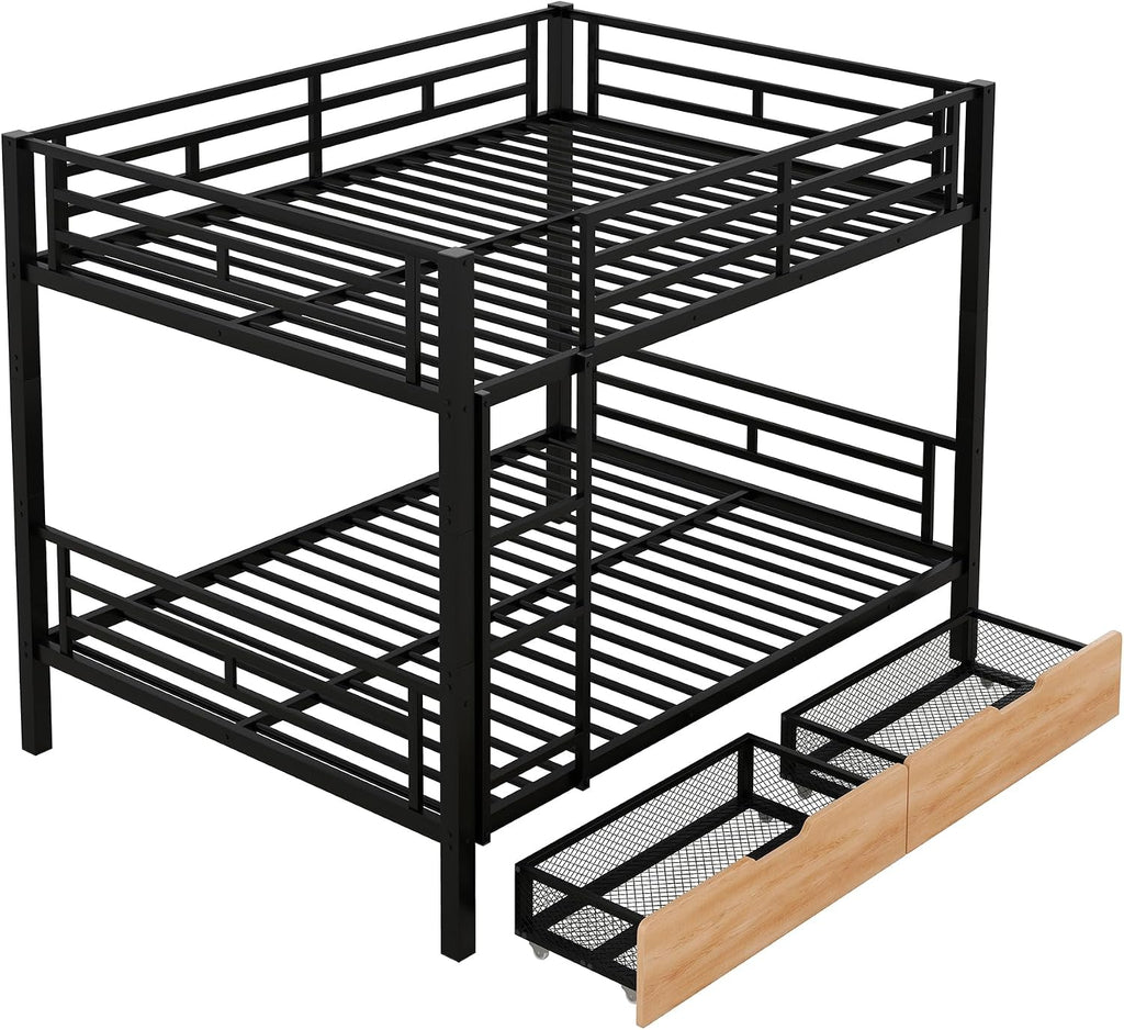 Metal Full Size Convertible Bunk Bed with 2 Drawers,Bed Frames W/Wood Slats Support The Mattresses,Easy to Assemble,for Kids Teens Girls Boys,Black