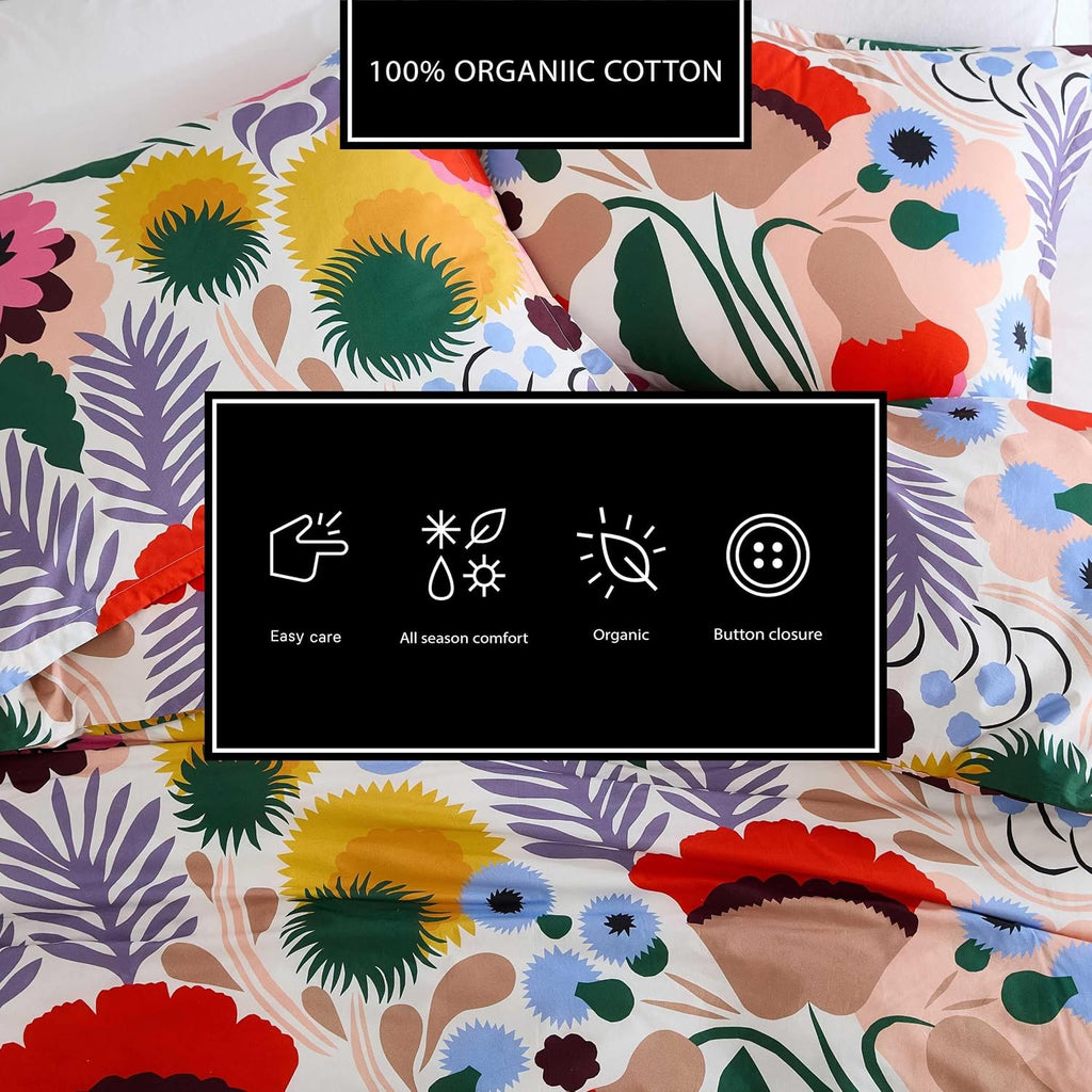 Marimekko - Full/Queen Duvet Cover Set, Cotton Percale Reversible Bedding with Matching Shams, Floral Home Decor (Ojakellukka Multicolor, Full/Queen)