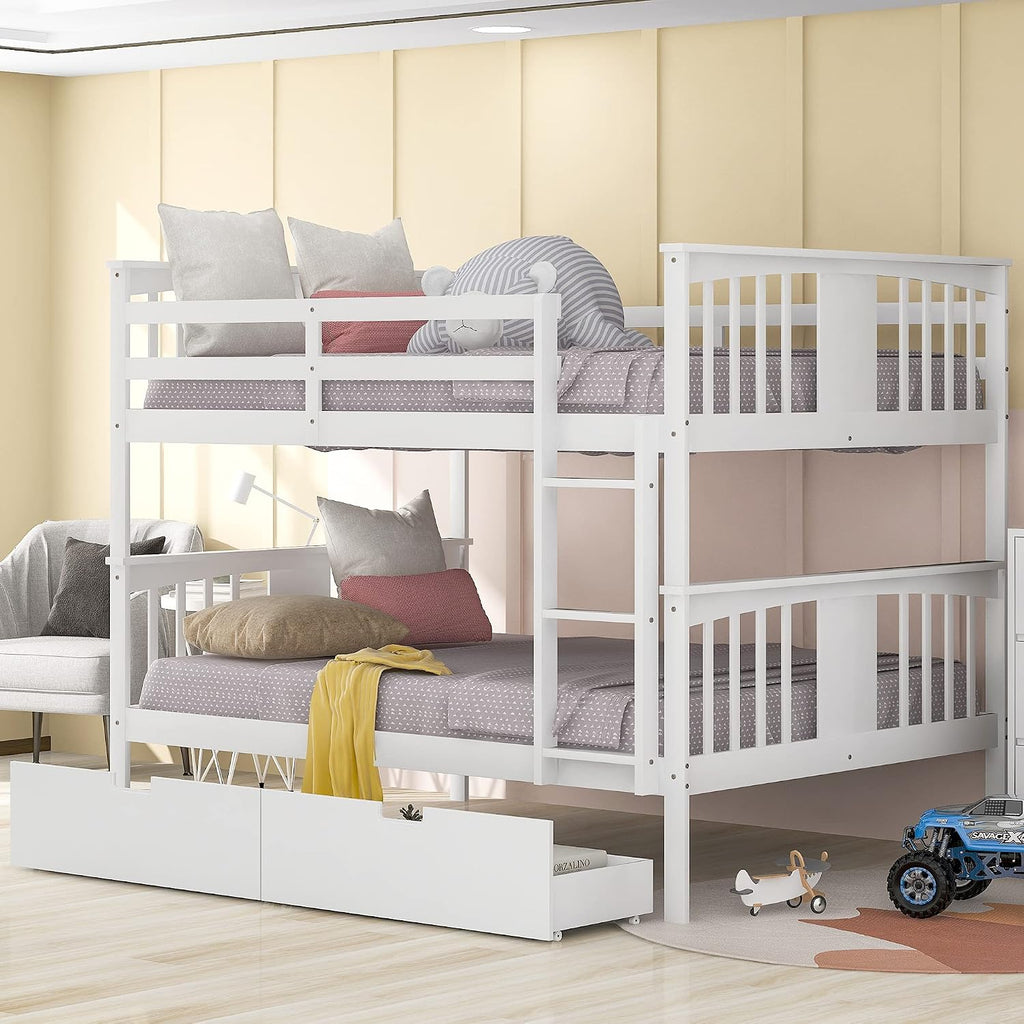GOWE Full Over Full Bunk Bed with Drawers and Ladder for Bedroom, Guest Room Furniture-White(Old SKU :LT000205AAK)