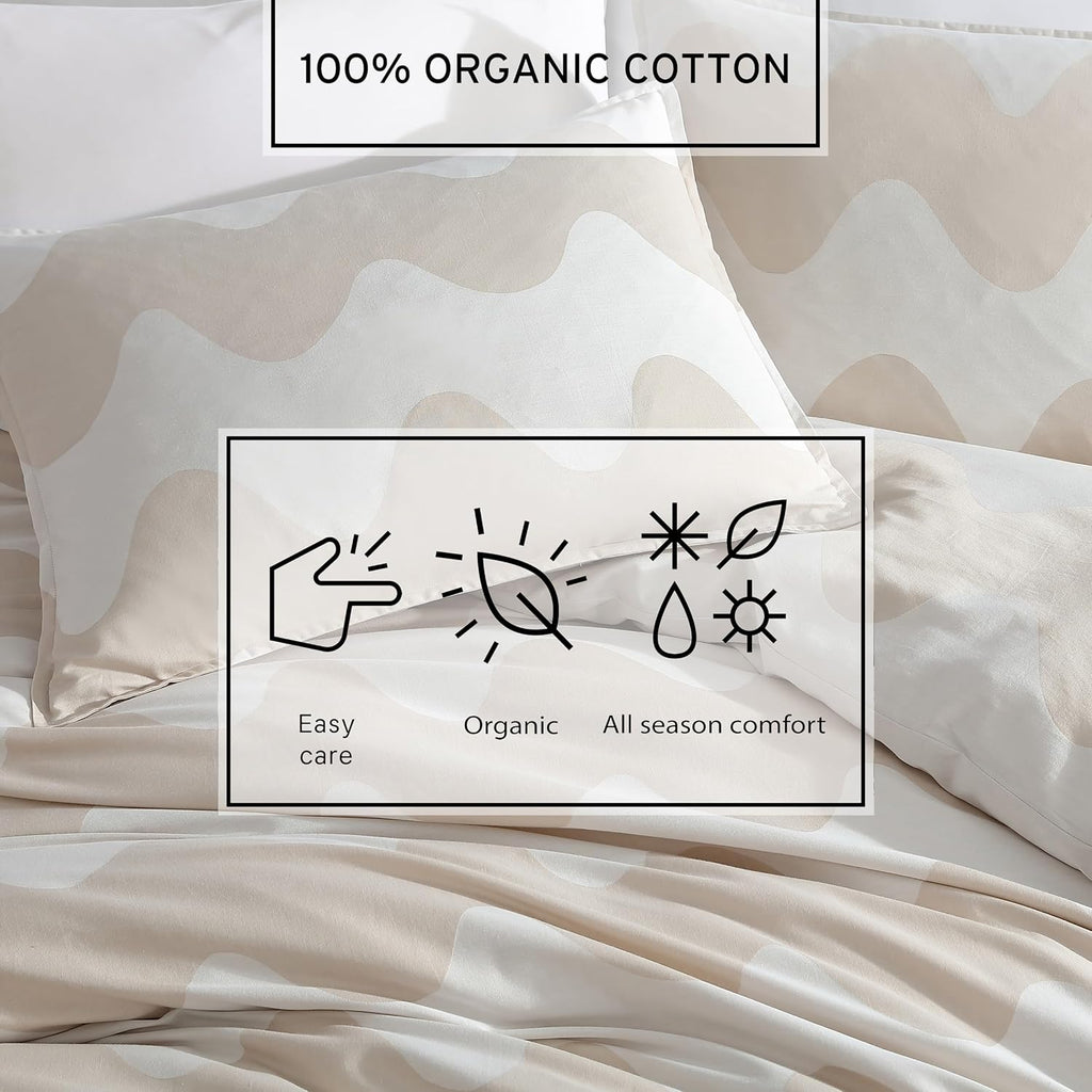 Marimekko - King Duvet Cover Set, Organic Cotton Bedding with Matching Shams, Luxury Home Decor, GOTS Certified (Lokki Beige, King)