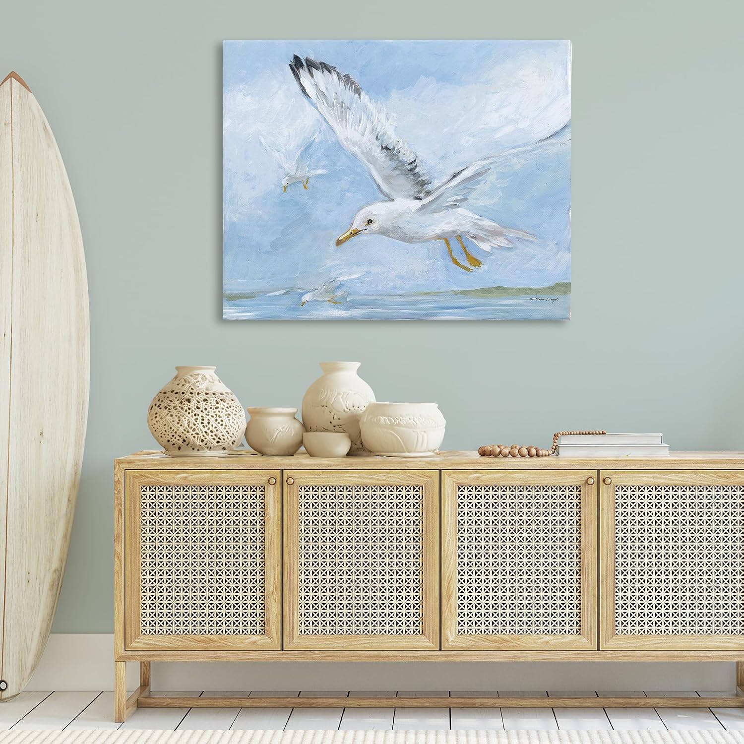 Stupell Industries Scenic Seagulls Flying Canvas Wall Art Design by Susan Winget, 48 x 36