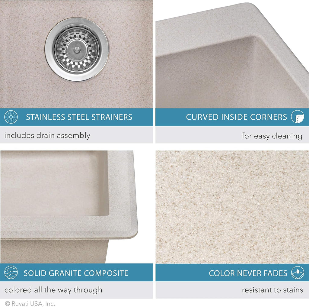 Ruvati 33 x 22 inch epiGranite Drop-in Topmount Granite Composite Quartz Double Bowl Kitchen Sink - Caribbean Sand - RVG1344CS