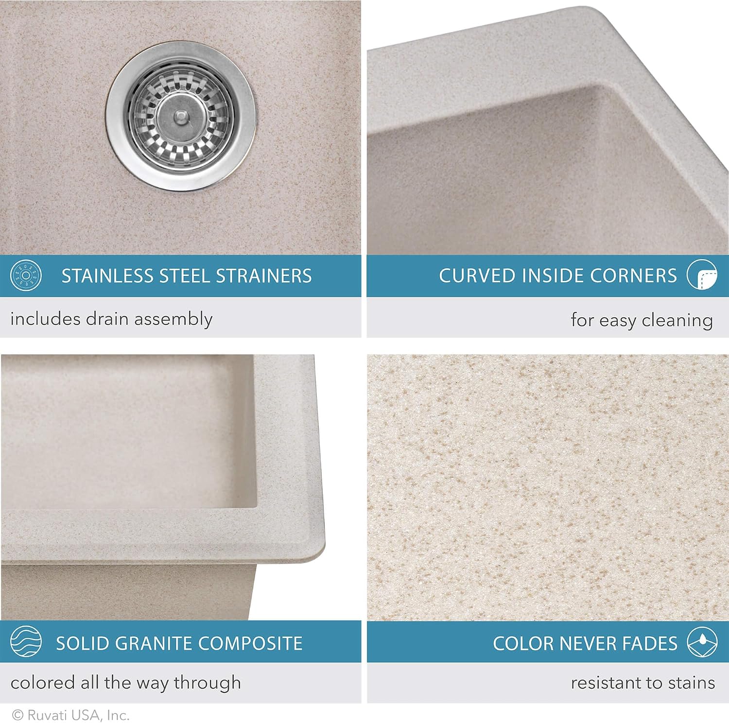 Ruvati 33 x 22 inch epiGranite Drop-in Topmount Granite Composite Quartz Double Bowl Kitchen Sink - Caribbean Sand - RVG1344CS