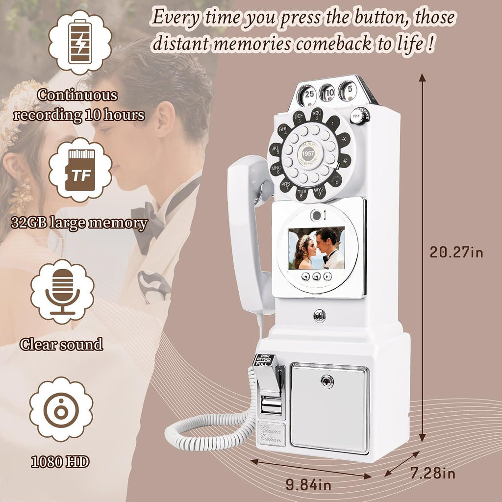FiayaCom Video Audio Guest Book, Wedding Phone Customized Video Messages,Ideal for a Variety of Memorable Party Occasions (Wall Phone,White)