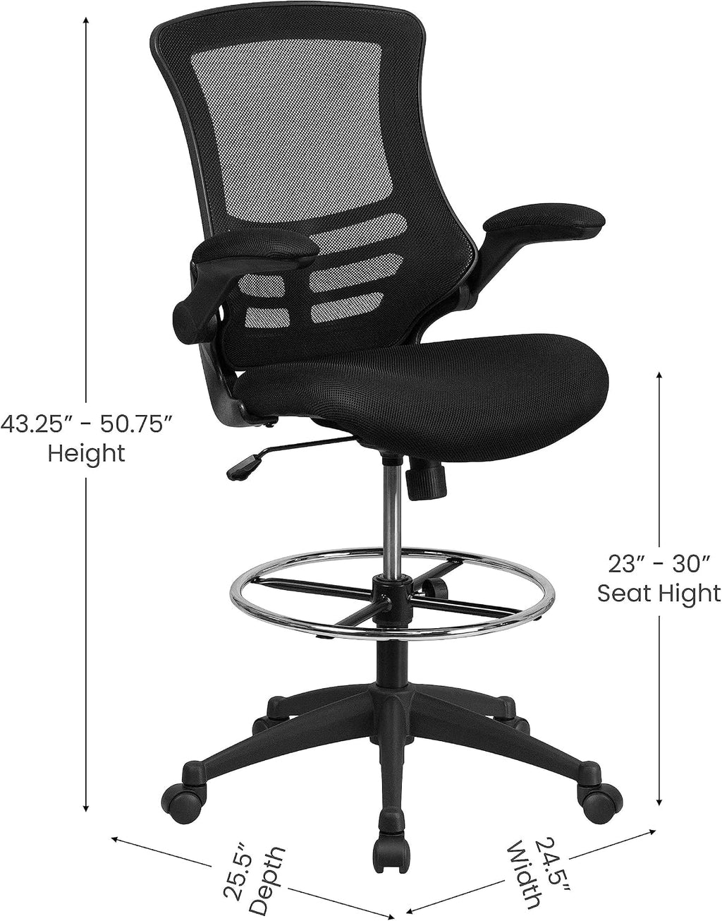 Flash Furniture Kelista Mid-Back Swivel Office Chair with Adjustable Seat Height, Ergonomic Mesh Desk Chair with Flip-Up Armrests, Black