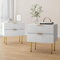 Semiocthome White Nightstand Set of 2, Mid Century Modern Night Stand with 2 Wave Fluted Panel Drawers, Bedside Table with Gold Metal Legs, Wide Tabletop Bed Side Table, End Tables for Living Room