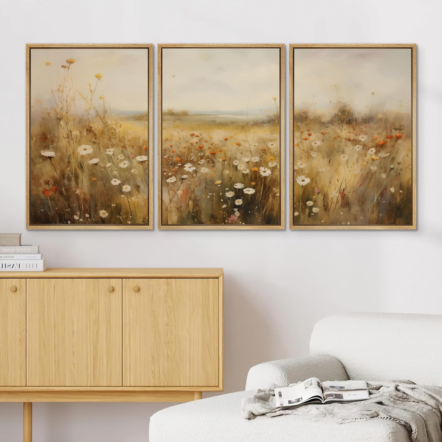 SIGNWIN Framed Canvas Print Wall Art Set Wildflower Meadow Pastoral Floral Illustrations Modern Colorful Ultra for Living Room, Bedroom, Office - 24'x36'x3 Natural