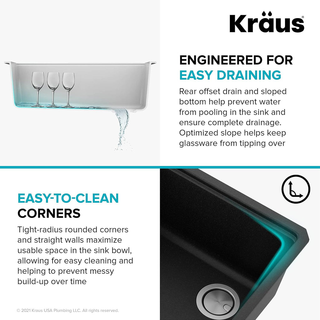 KRAUS Bellucci 30' in. Undermount Workstation Granite Kitchen Sink in Metallic Black with Accessories, KGUW2-30MBL