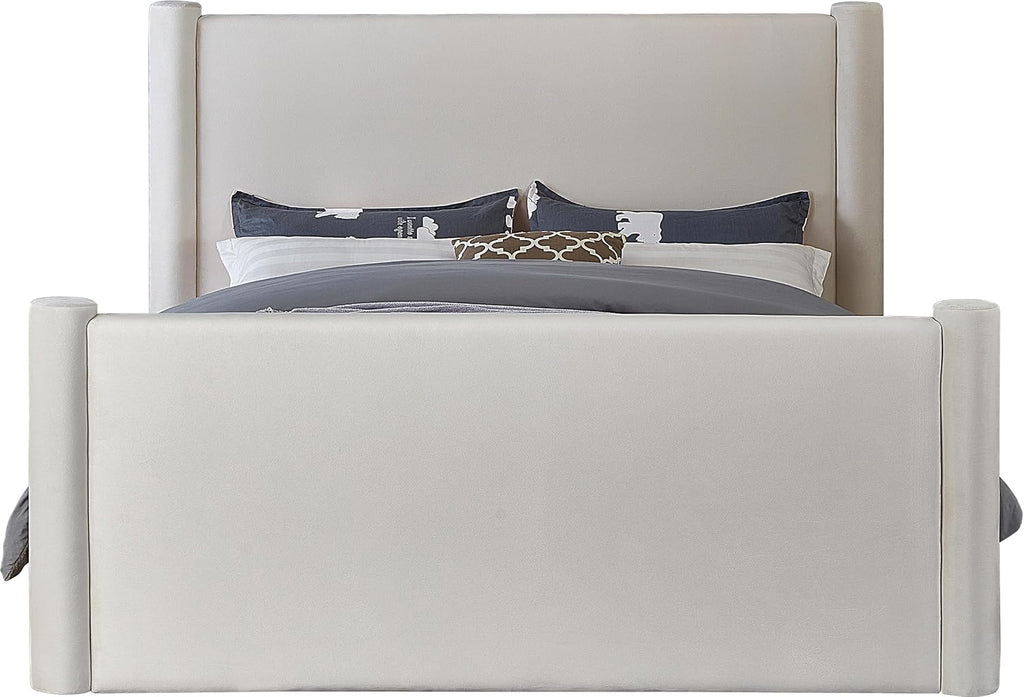 Meridian Furniture B1298Cream-Q Elias Collection Modern | Contemporary Queen Bed with Soft Cream Velvet, Solid Wood Inner Frame, 73.5' W x 88.5' D x 52' H, Cream, Queen
