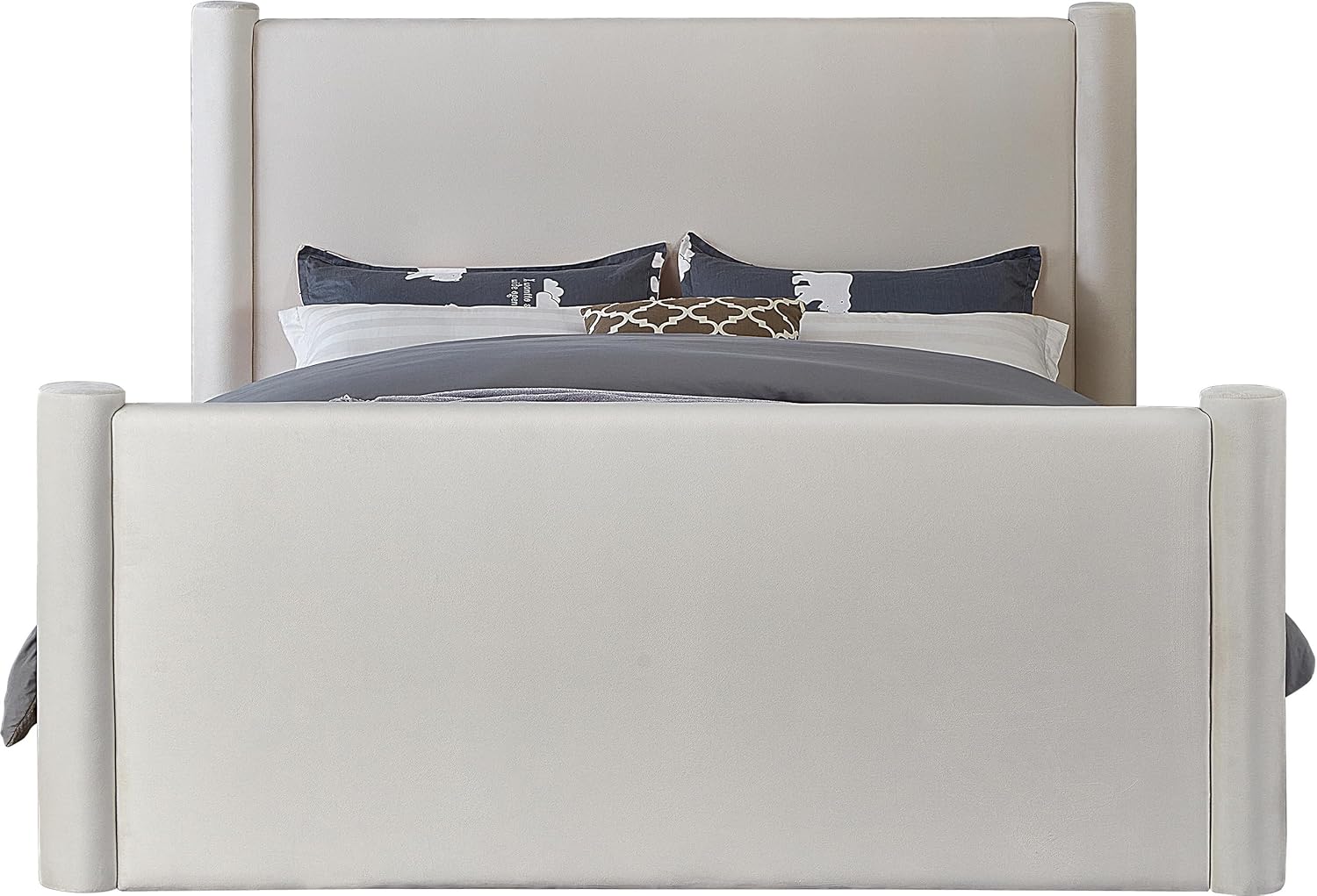 Meridian Furniture B1298Cream-Q Elias Collection Modern | Contemporary Queen Bed with Soft Cream Velvet, Solid Wood Inner Frame, 73.5' W x 88.5' D x 52' H, Cream, Queen