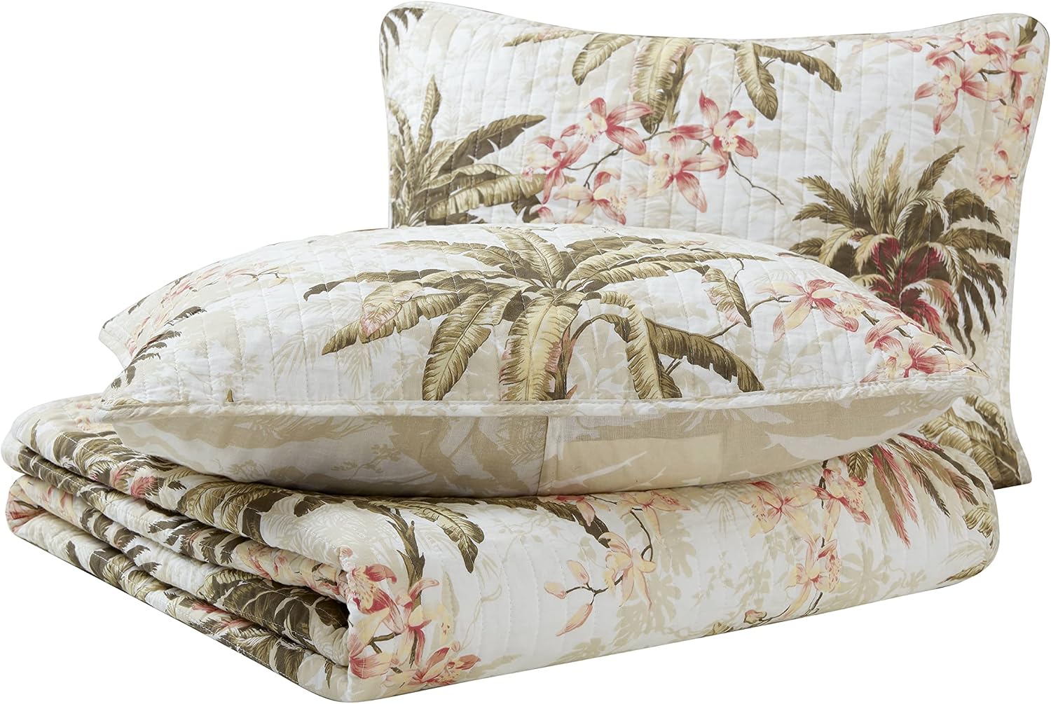Tommy Bahama - Twin Quilt Set, Reversible Cotton Bedding with Matching Sham, Pre-Washed for Added Softness, Dorm Essentials (Bonny Cove Ivory)