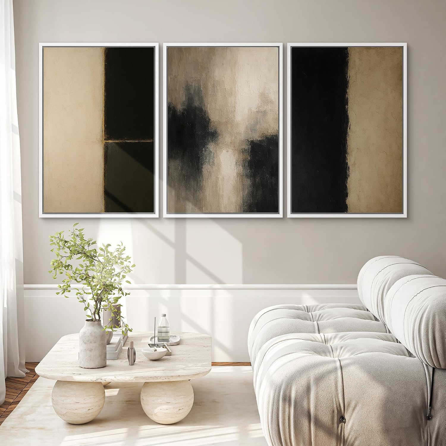 SIGNWIN Framed Canvas Print Wall Art Set Minimalist Neutral Abstract Beige and Black Illustrations Modern Art Contemporary Minimal Ultra for Living Room, Bedroom, Office - 16'x24'x3 White