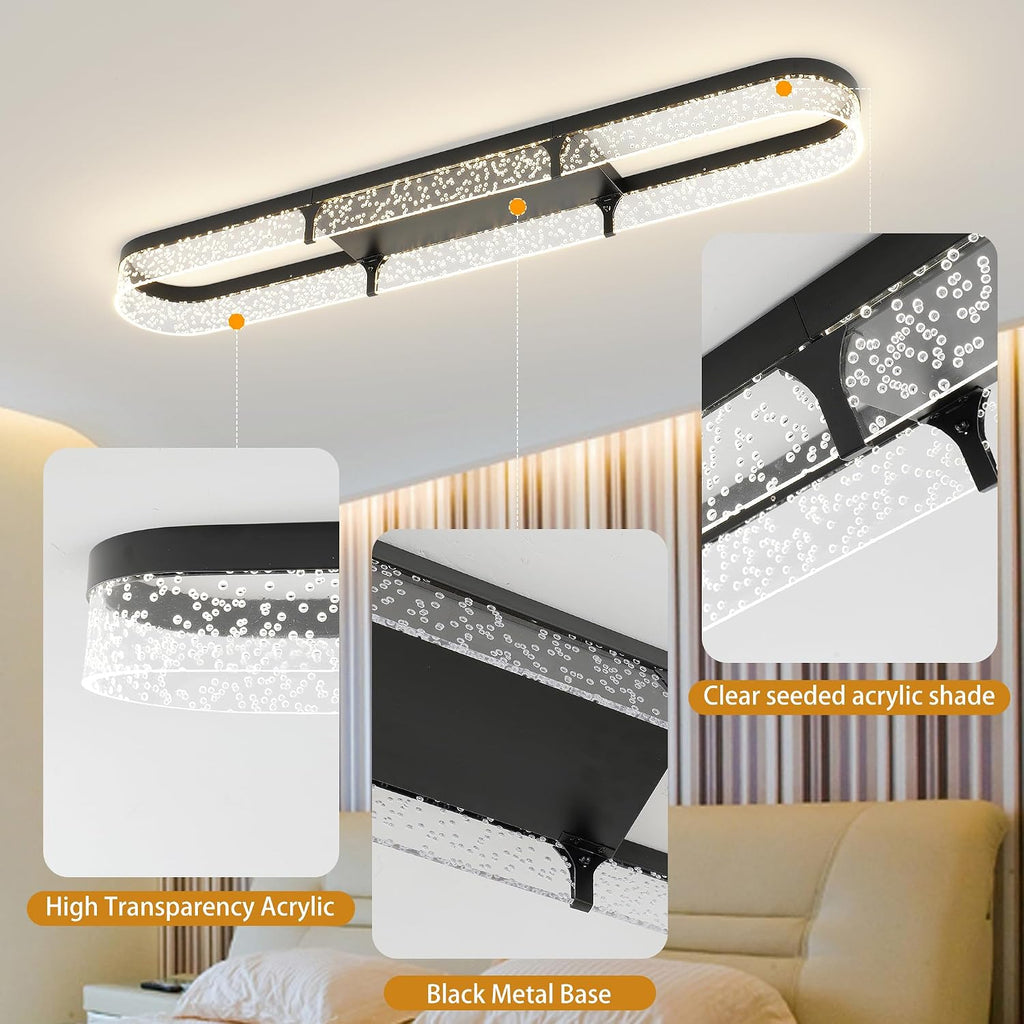 Jaycomey 43 inch Modern Black LED Ceiling Light Fixture, 54W Dimmable Flush Mount Ceiling Light with Remote, Adjustable 3000K-6500K Dining Room Light Fixtures for Hallway Living Room