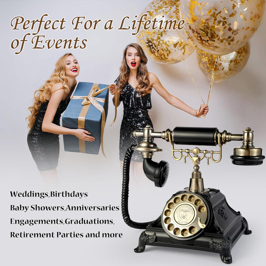 Audio Guest Book Wedding Phone, Audio Guest Book Record Customized Audio Messages Guest Book Alternatives Classic Rotary Phone for Parties Birthdays Rentals Confessions Special Occasions(Black)