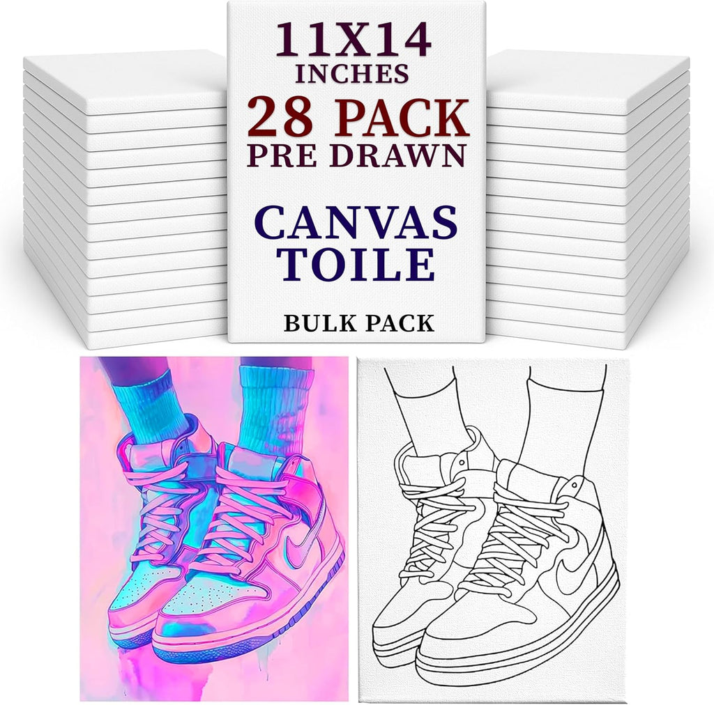 11x14 Pre Drawn Sneakers Canvas 28 Pack Sip And Paint Kit Bulk Classroom Art Supplies Homeschool Group Activity Festival Project