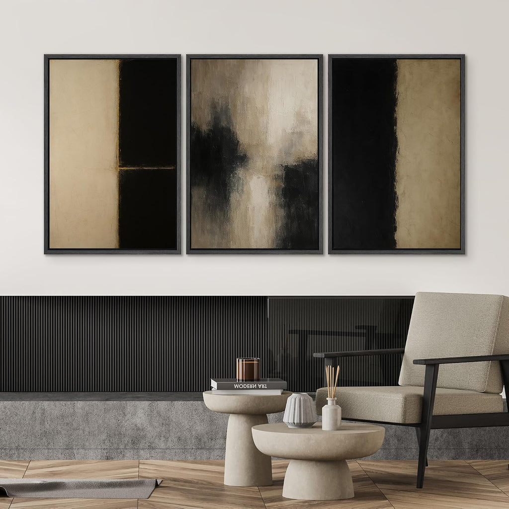 SIGNWIN Framed Canvas Print Wall Art Set Minimalist Neutral Abstract Beige and Black Illustrations Modern Art Contemporary Minimal Ultra for Living Room, Bedroom, Office - 16'x24'x3 Black
