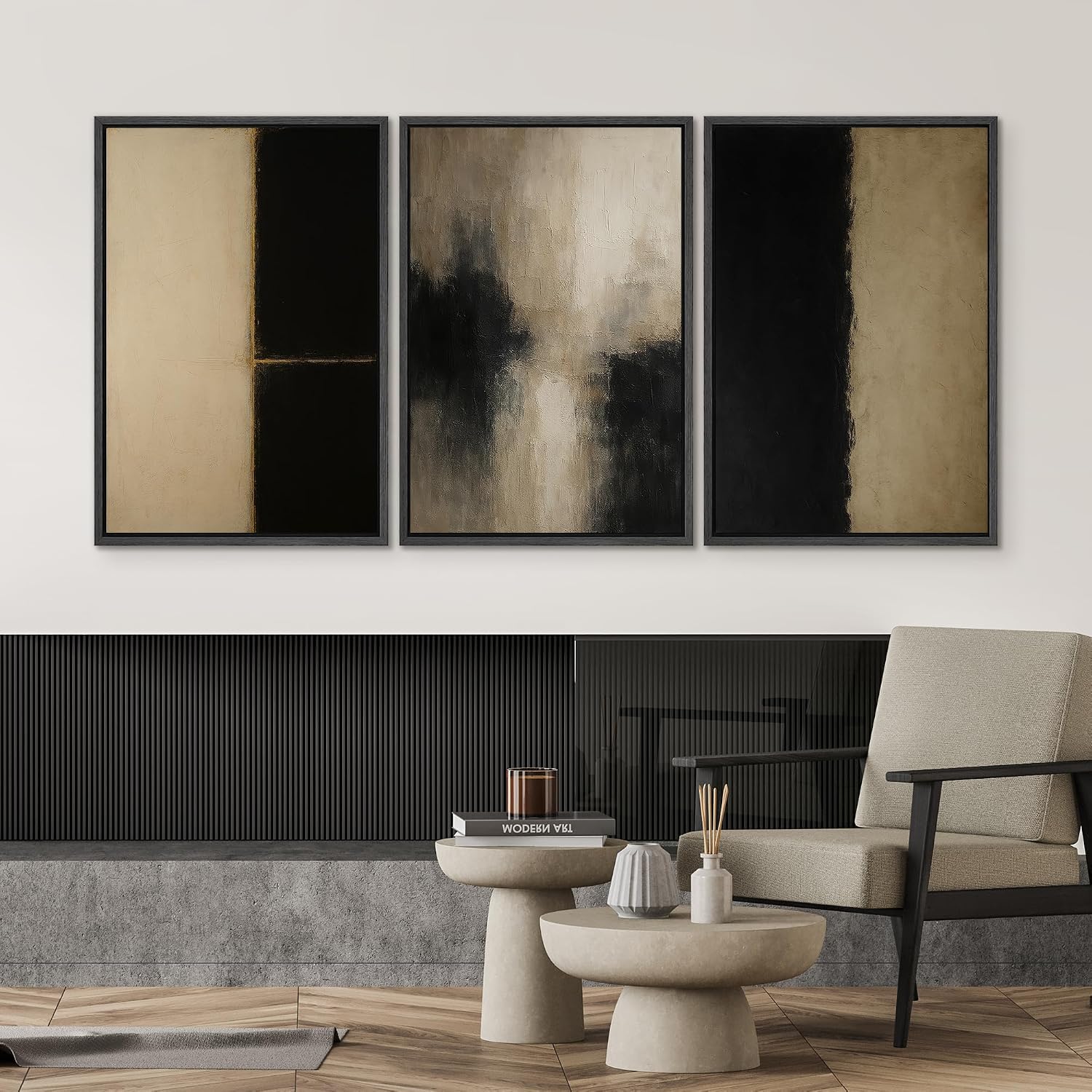 SIGNWIN Framed Canvas Print Wall Art Set Minimalist Neutral Abstract Beige and Black Illustrations Modern Art Contemporary Minimal Ultra for Living Room, Bedroom, Office - 16'x24'x3 Black