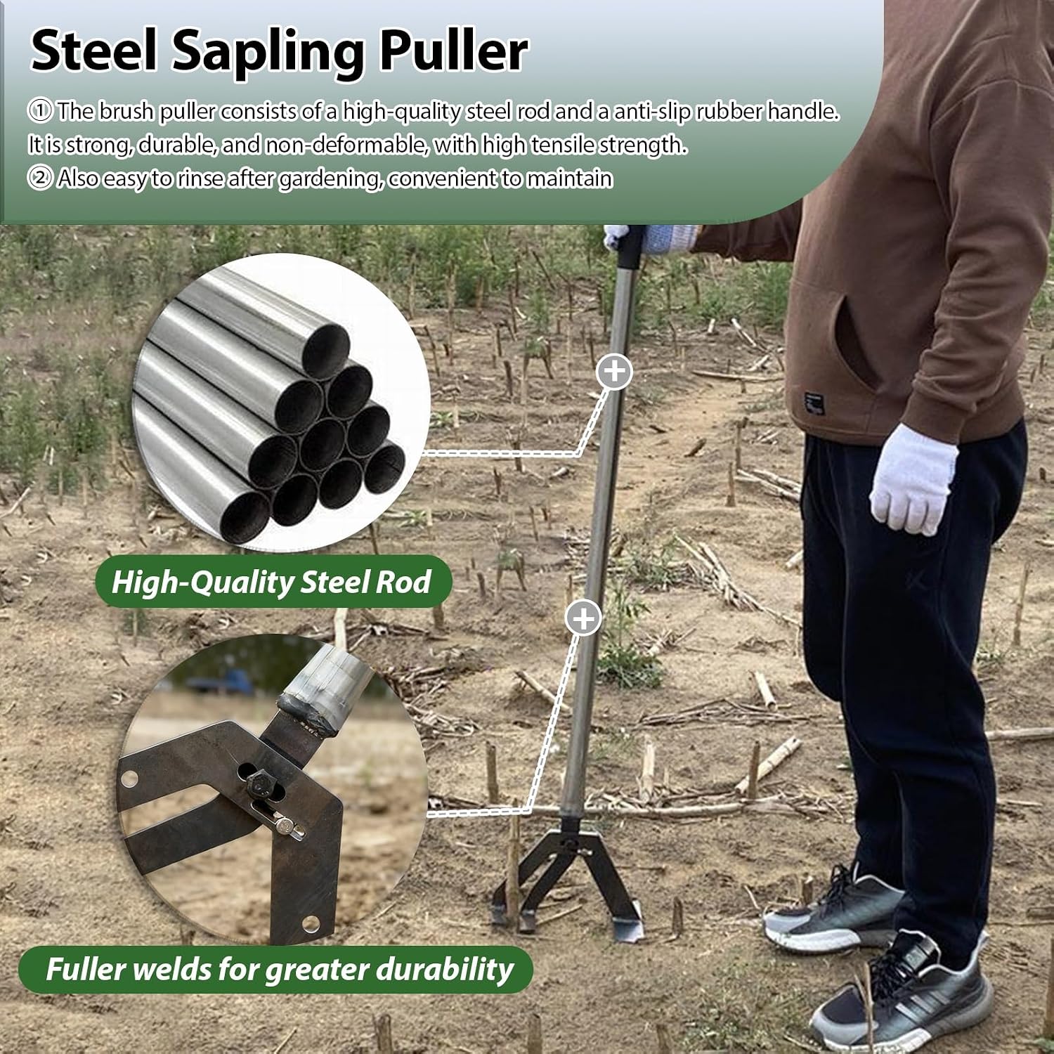 Corn Stalks Post Puller w/Adjustable Handle, High-Leverage Tree Root Extraction Tool Fully Uproots, Manual Weeders for Farming/Forestry