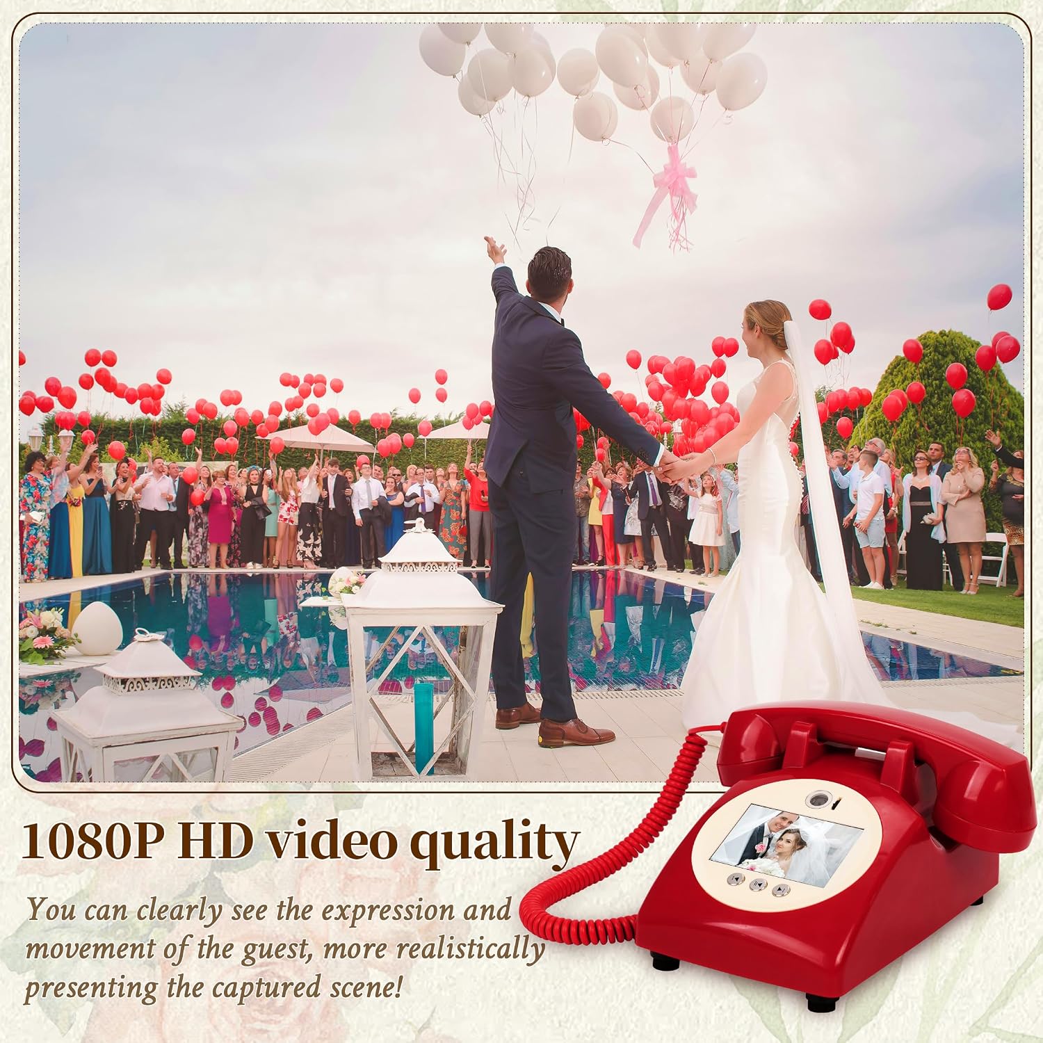 Video Audio Guest Book,1080P HD Video Phone Guestbook, Record Preserve Your Special Occasions, Ideal for Wedding Bridal Shower, Birthday, Graduations, Baby Shower(Red)