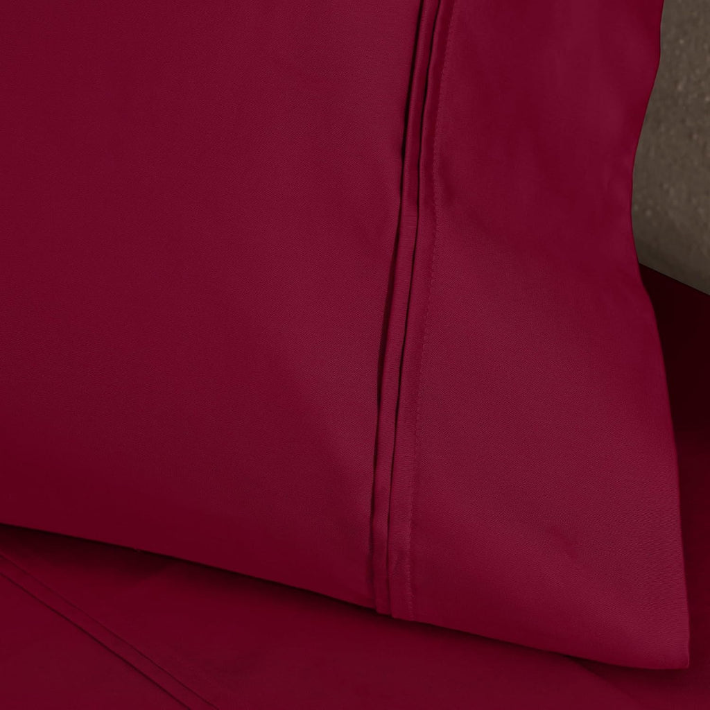 Superior 1200 Thread Count Egyptian Cotton Sheet Set, Bedroom Sheets, Modern Home Essentials, Luxury Bedding, 1 Elastic Deep Pocket Fitted Bed Sheet, 1 Flat Sheet, 2 Pillowcases, Queen, Burgundy