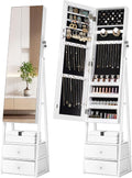 Nicetree Jewelry Cabinet Armoire with 2 Drawers, Lockable Standing Mirror Jewelry Cabinet, Full Length Mirror with Jewelry Storage, Gift Idea, Pure White