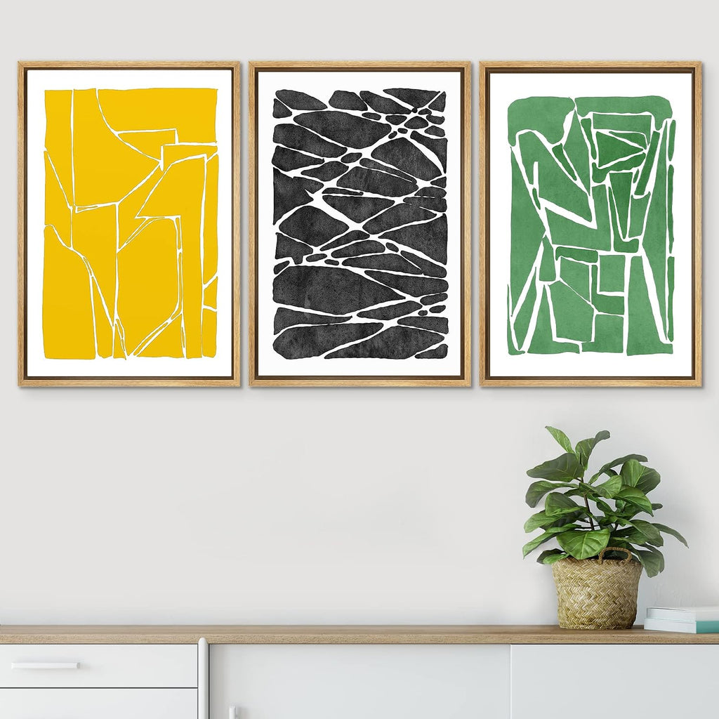 SIGNWIN Framed Canvas Print Wall Art Set Multicolor Geometric Shard Variety Abstract Shapes Illustrations Modern Art Contemporary Minimal Ultra for Living Room, Bedroom, Office - 24'x36'x3 Natural