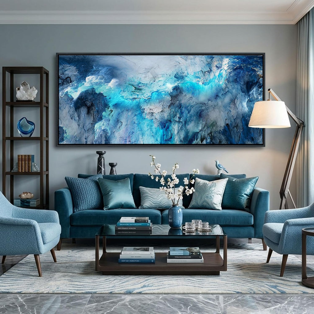 Mofutinpo Framed Abstract Canvas Wall Art | Modern Blue Contemporary Painting for Living Room, Bedroom, and Office | Large Abstract Artwork 31x70 Inches | artwork for walls
