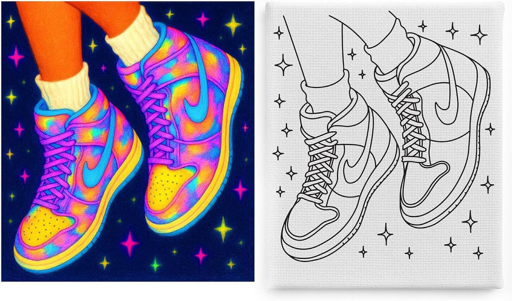 11x14 Sneakers Pre Sketched Canvas 28 Pack Sip And Paint Kit Bulk School Supplies Classroom Carnival Corporate Workshop Fundraiser Activity