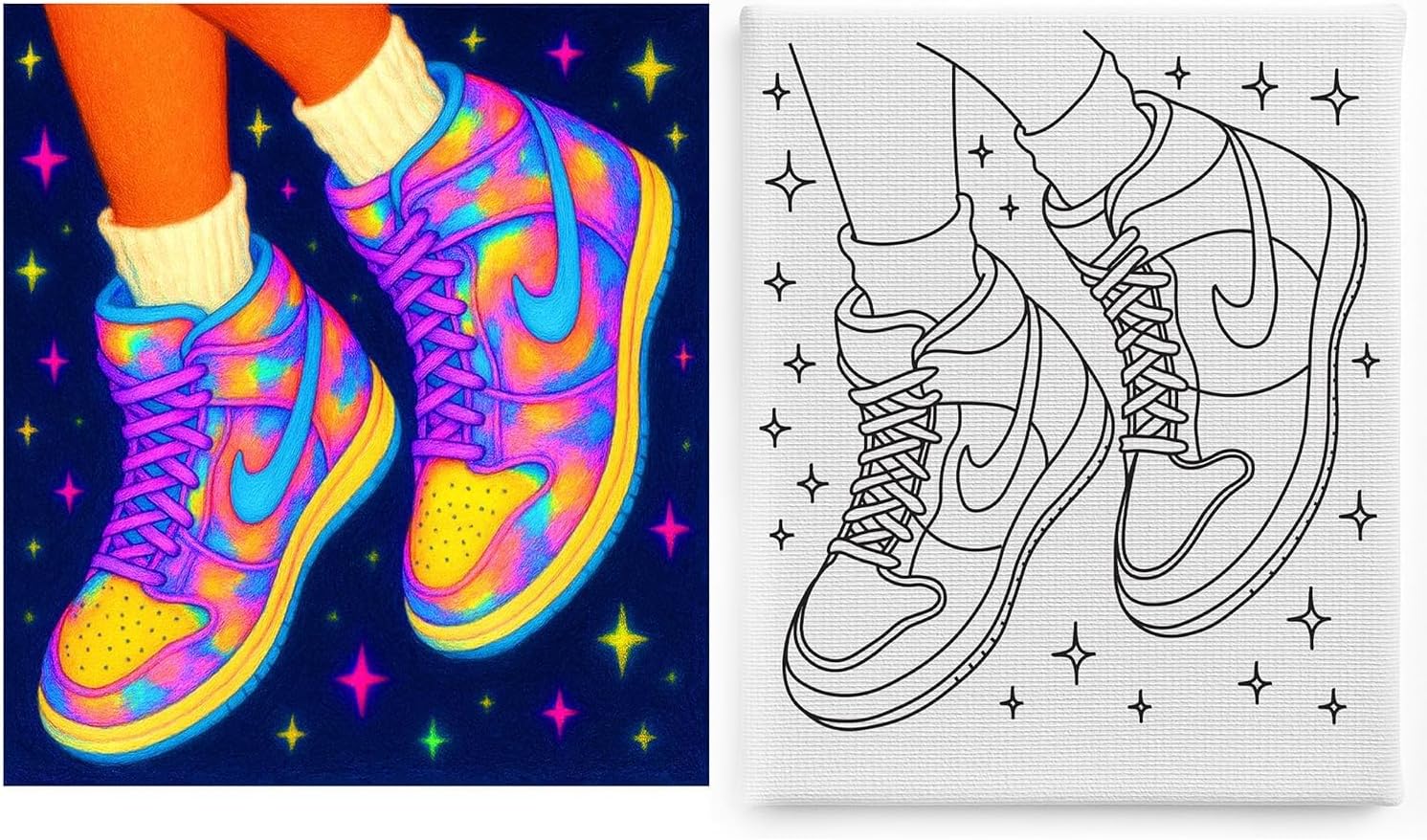 11x14 Sneakers Pre Sketched Canvas 28 Pack Sip And Paint Kit Bulk School Supplies Classroom Carnival Corporate Workshop Fundraiser Activity